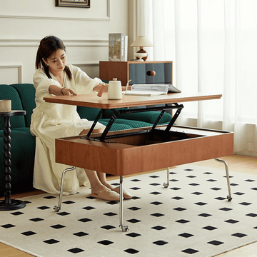 Multifunctional 39-Inch Coffee Table - Solid Wood Top, 4-Leg Stainless Steel Base, Rectangular, Cherry Finish